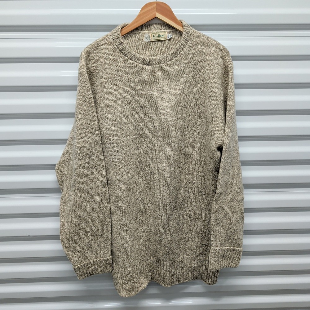 LL‎ Bean XL Tall Mens Crewneck Wool Blend Sweater Oatmeal Heather Made in USA